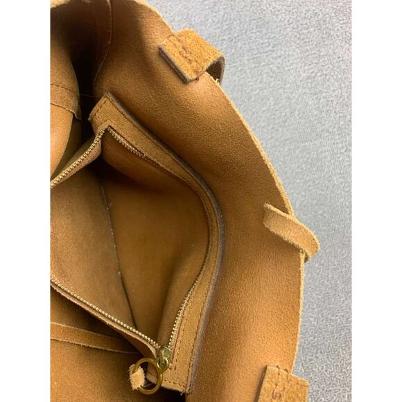 Madewell The Elsewhere Tie Tote Bag Women Brown Luxe Suede Zip Pocket Straps - Picture 6 of 8